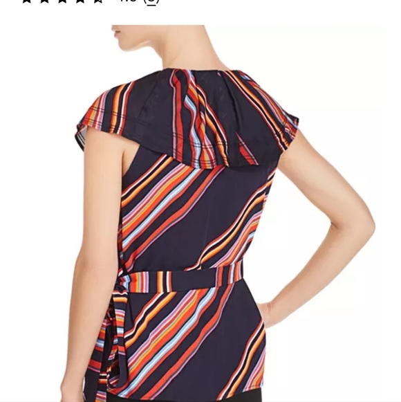 NWT Tory Burch Multicolor Striped Ruffle Blouse Wrap Around Belt. - Picture 3 of 4